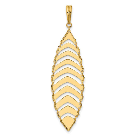 14K Yellow Gold Polished And Dia Cut Fancy Dangle Pendant