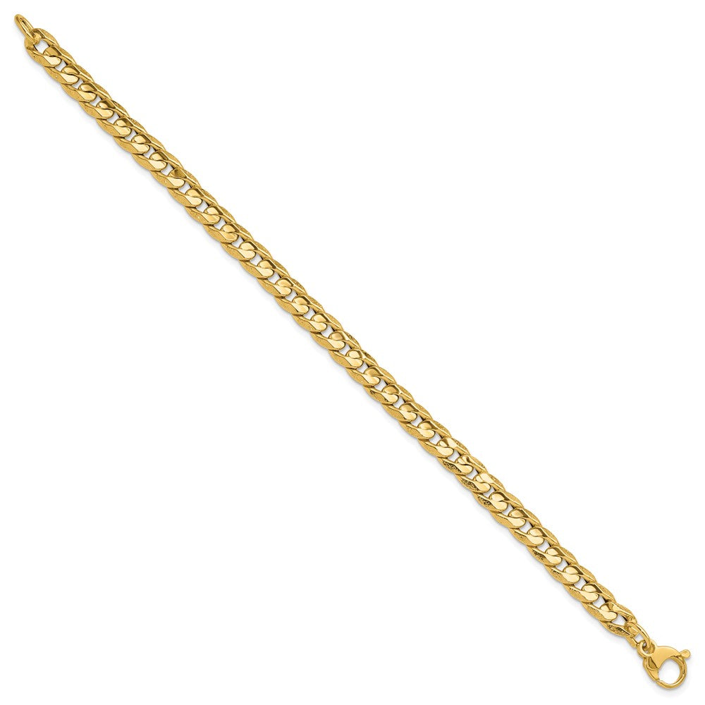 14K Yellow Gold Polished And Textured Fancy Curb Bracelet