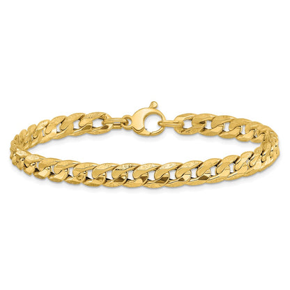 14K Yellow Gold Polished And Textured Fancy Curb Bracelet