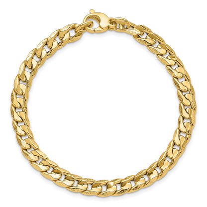 14K Yellow Gold Polished And Textured Fancy Curb Bracelet