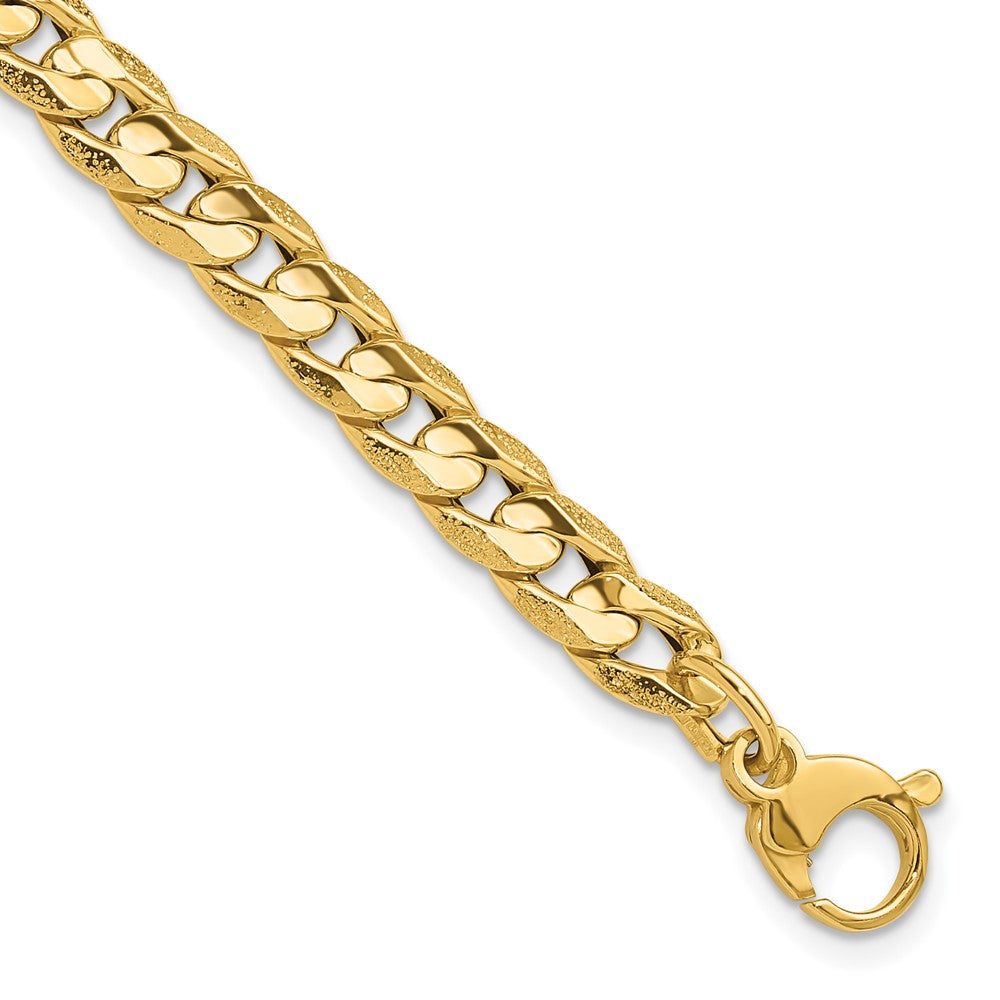 14K Yellow Gold Polished And Textured Fancy Curb Bracelet