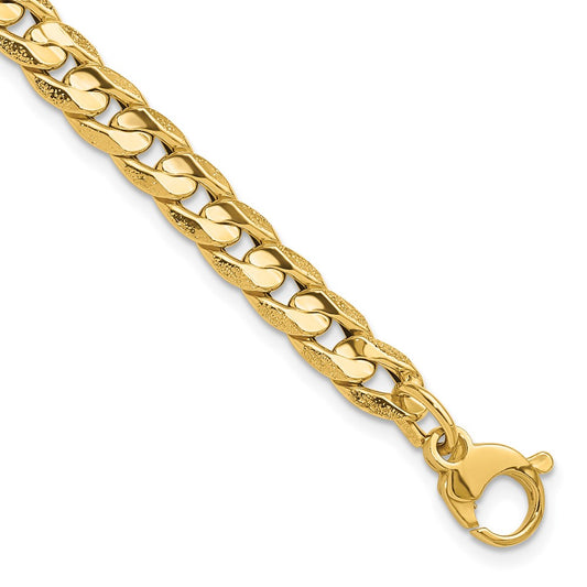 14K Yellow Gold Polished And Textured Fancy Curb Bracelet