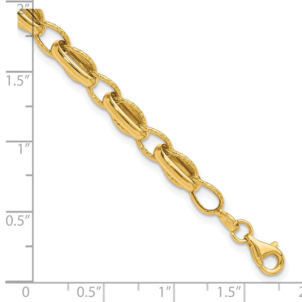 14K Yellow Gold Polished And Textured Fancy Link W/.5In Ext. Bracelet
