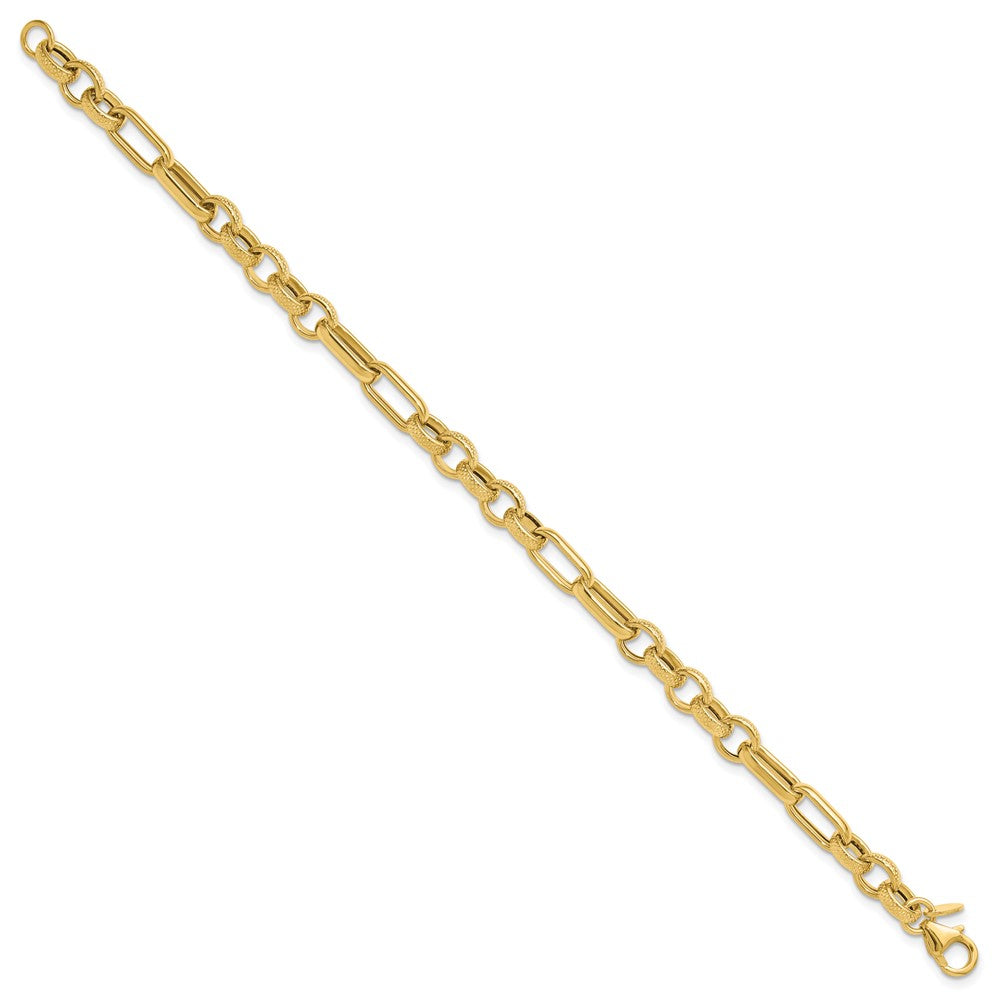 14K Yellow Gold Polished And Textured Fancy Link Bracelet