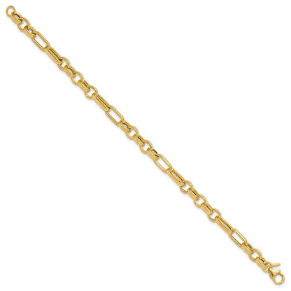 14K Yellow Gold Polished And Textured Fancy Link Bracelet