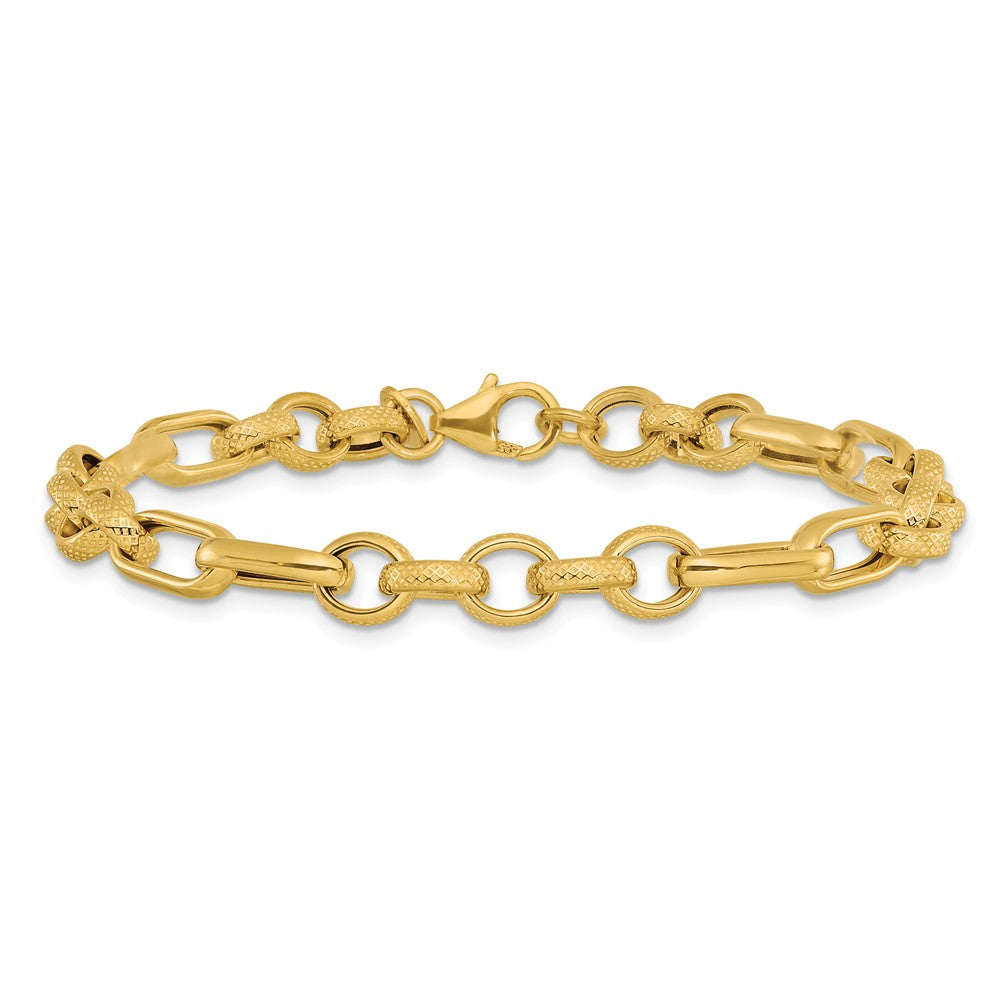 14K Yellow Gold Polished And Textured Fancy Link Bracelet