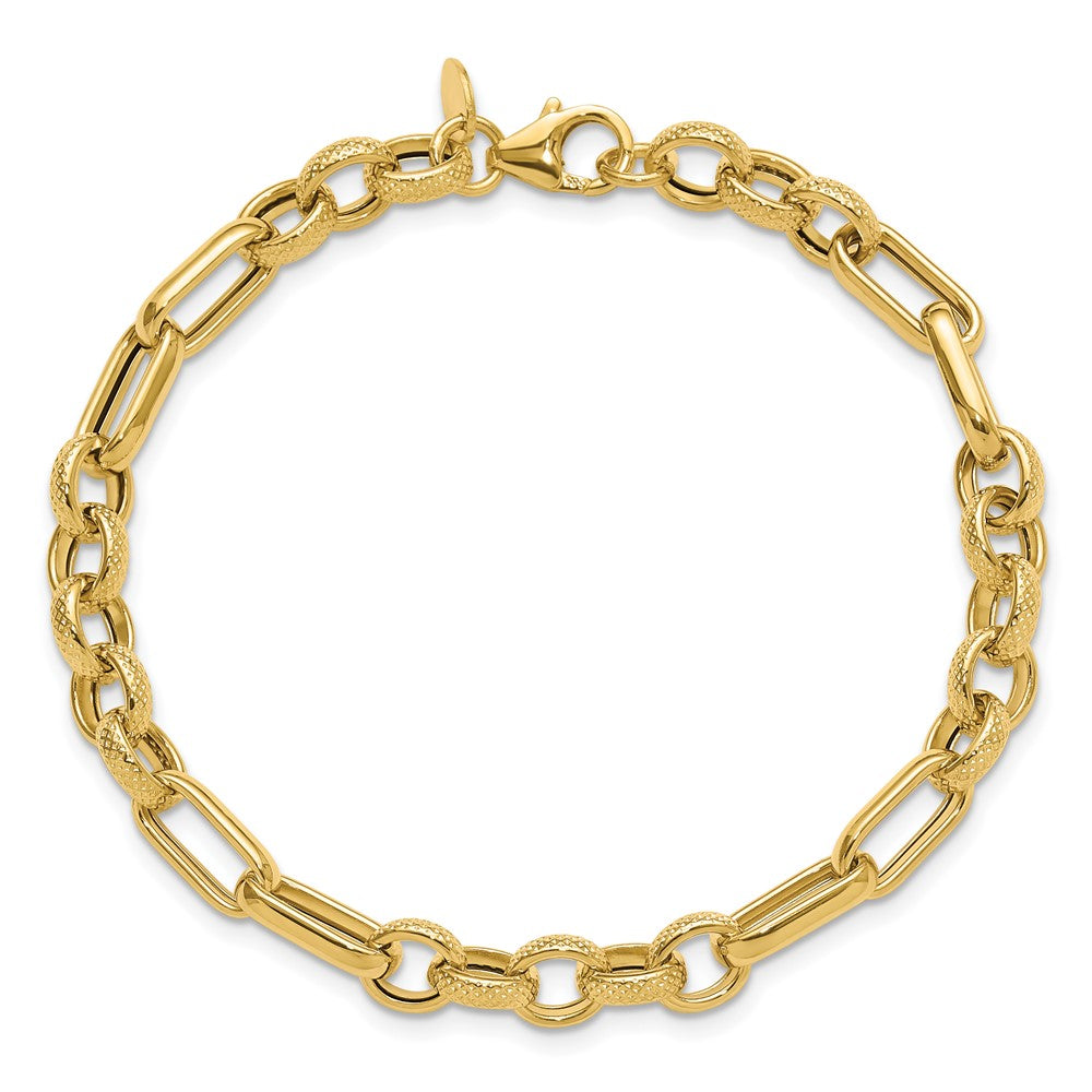 14K Yellow Gold Polished And Textured Fancy Link Bracelet