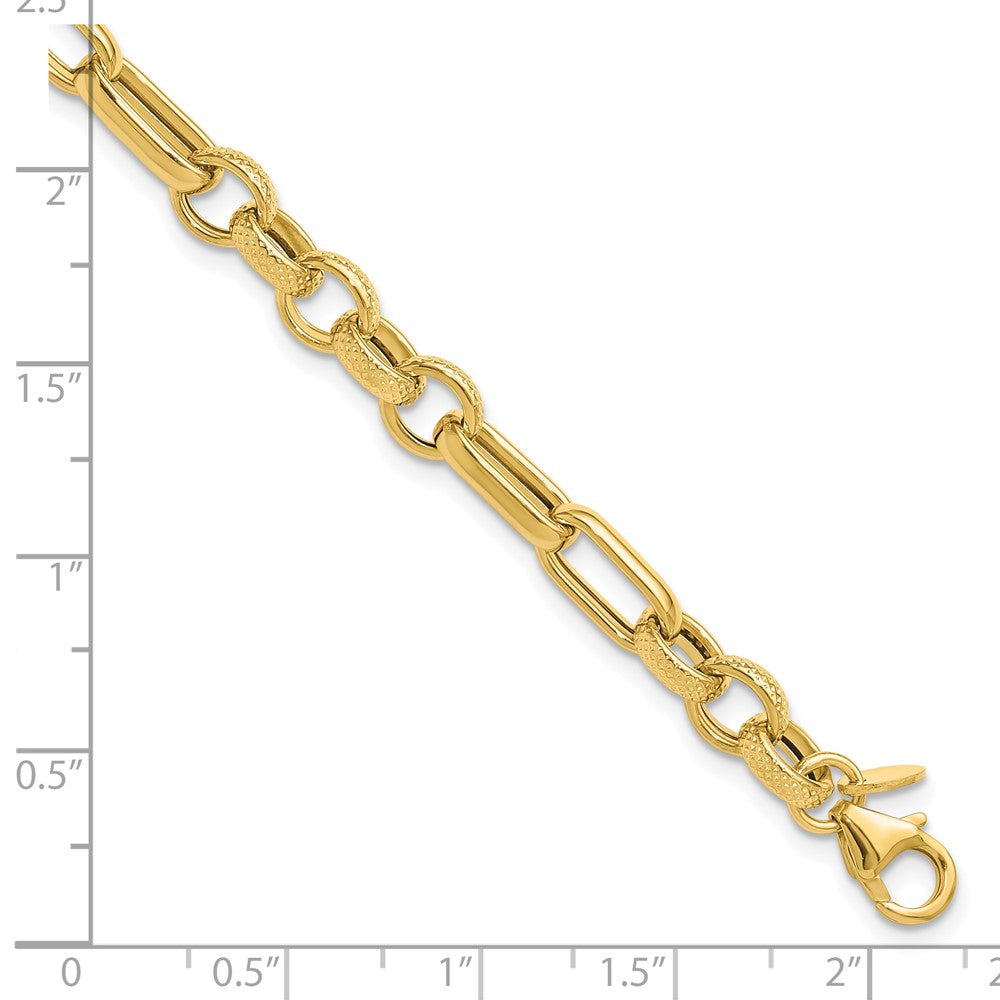 14K Yellow Gold Polished And Textured Fancy Link Bracelet