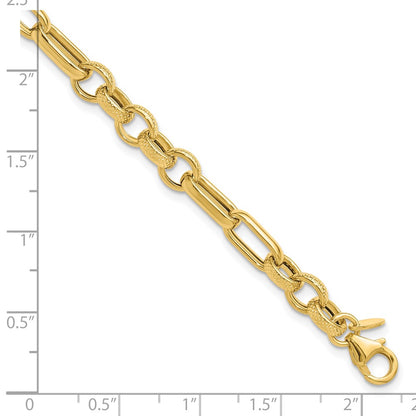 14K Yellow Gold Polished And Textured Fancy Link Bracelet