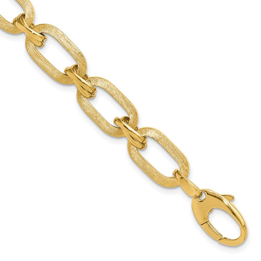 14K Yellow Gold Polished And Satin Fancy Link Bracelet