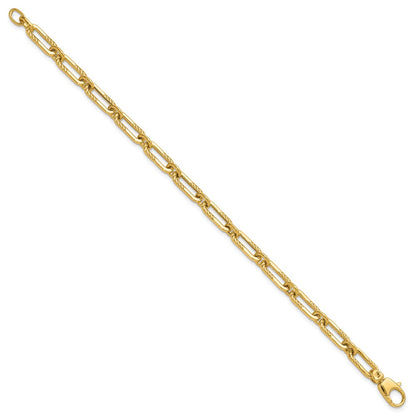 14K Yellow Gold Polished Fancy Oval Paperclip Link Bracelet