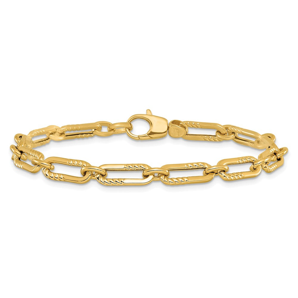 14K Yellow Gold Polished Fancy Oval Paperclip Link Bracelet
