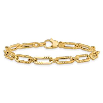 14K Yellow Gold Polished Fancy Oval Paperclip Link Bracelet