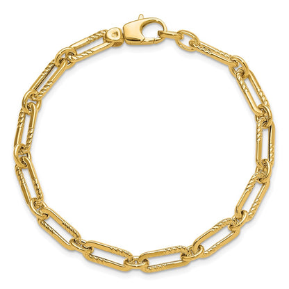 14K Yellow Gold Polished Fancy Oval Paperclip Link Bracelet