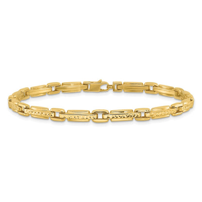 14K Yellow Gold Polished Diamond Cut Fancy Link Reversible Bracelet