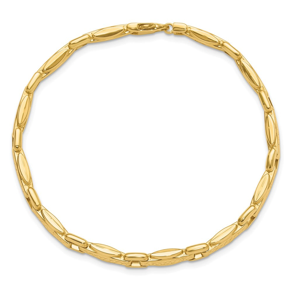 14K Yellow Gold Polished Diamond Cut Fancy Link Reversible Bracelet