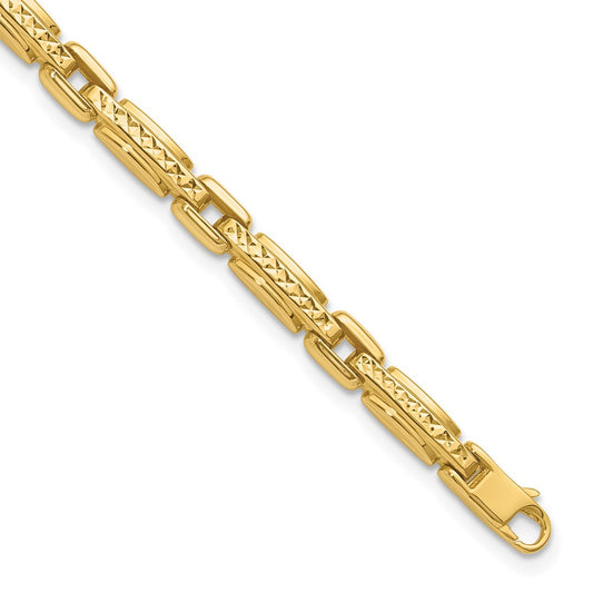 14K Yellow Gold Polished Diamond Cut Fancy Link Reversible Bracelet