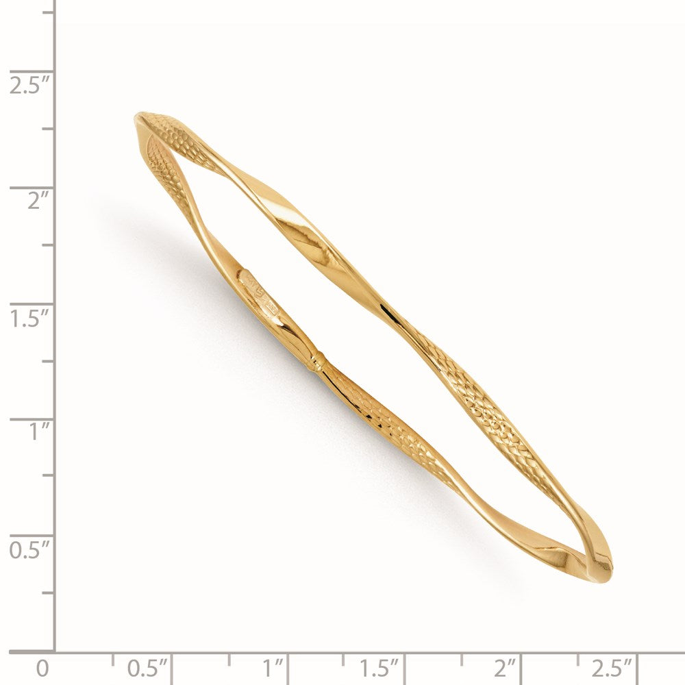 14K Yellow Gold Polished And Textured Twisted Slip-On Bangle