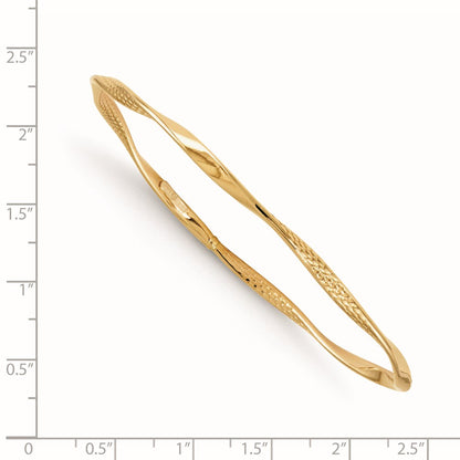 14K Yellow Gold Polished And Textured Twisted Slip-On Bangle