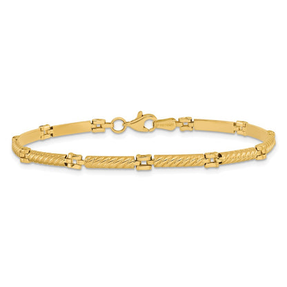 14K Yellow Gold Polished And Textured Fancy Link Bracelet