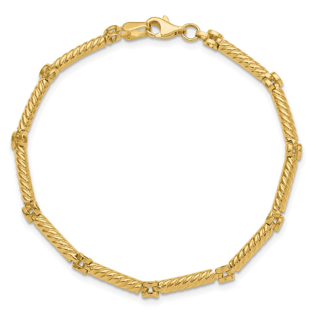 14K Yellow Gold Polished And Textured Fancy Link Bracelet
