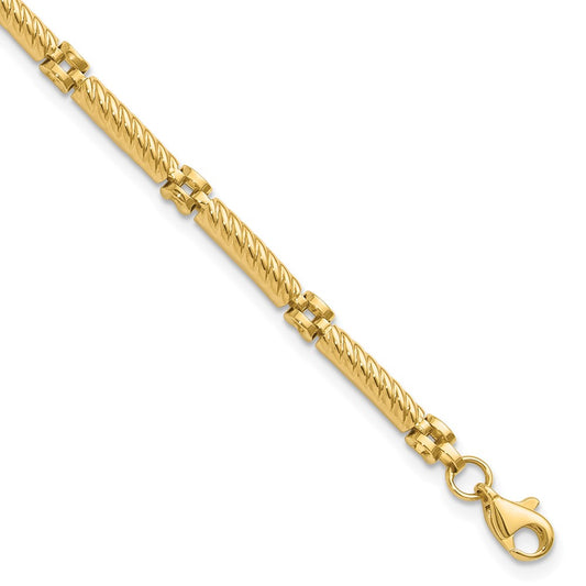 14K Yellow Gold Polished And Textured Fancy Link Bracelet