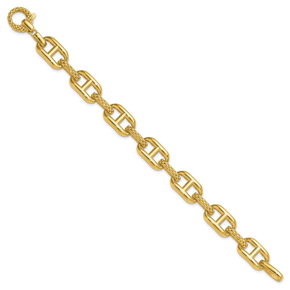 14K Yellow Gold Polished And Textured Fancy Link Bracelet