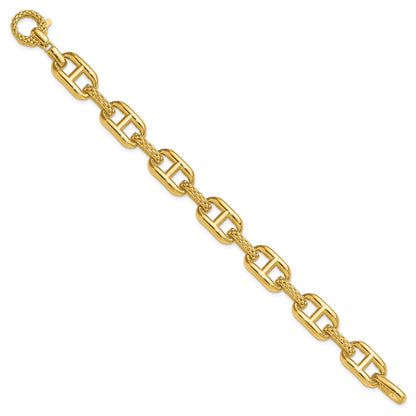 14K Yellow Gold Polished And Textured Fancy Link Bracelet