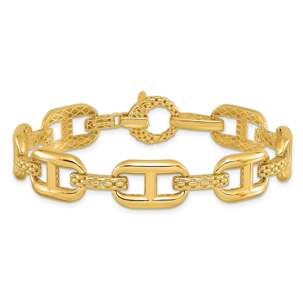 14K Yellow Gold Polished And Textured Fancy Link Bracelet