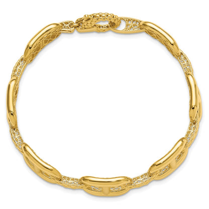 14K Yellow Gold Polished And Textured Fancy Link Bracelet