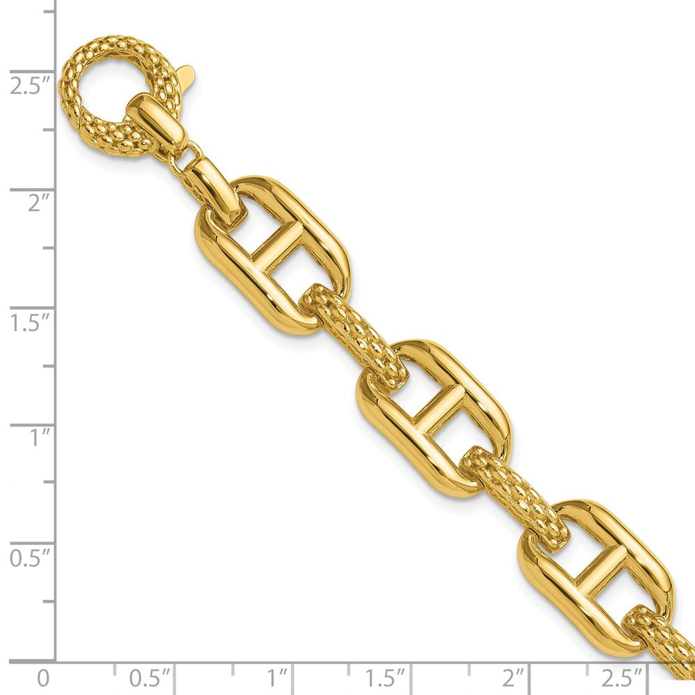 14K Yellow Gold Polished And Textured Fancy Link Bracelet
