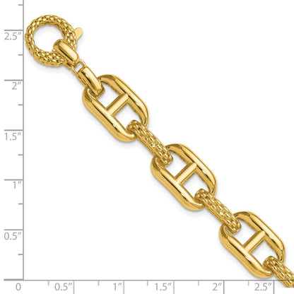14K Yellow Gold Polished And Textured Fancy Link Bracelet
