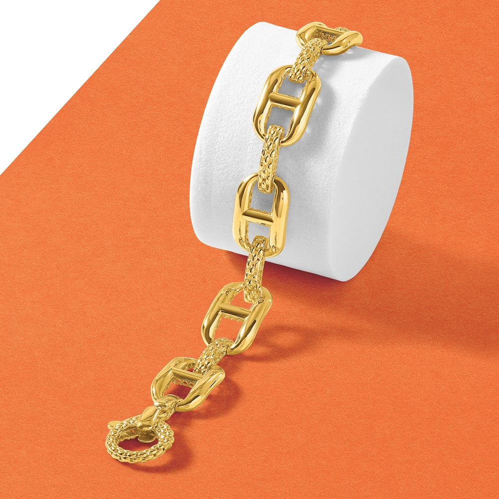 14K Yellow Gold Polished And Textured Fancy Link Bracelet