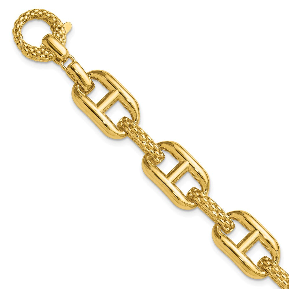 14K Yellow Gold Polished And Textured Fancy Link Bracelet