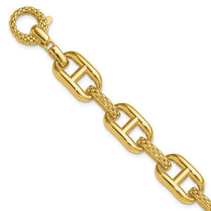 14K Yellow Gold Polished And Textured Fancy Link Bracelet