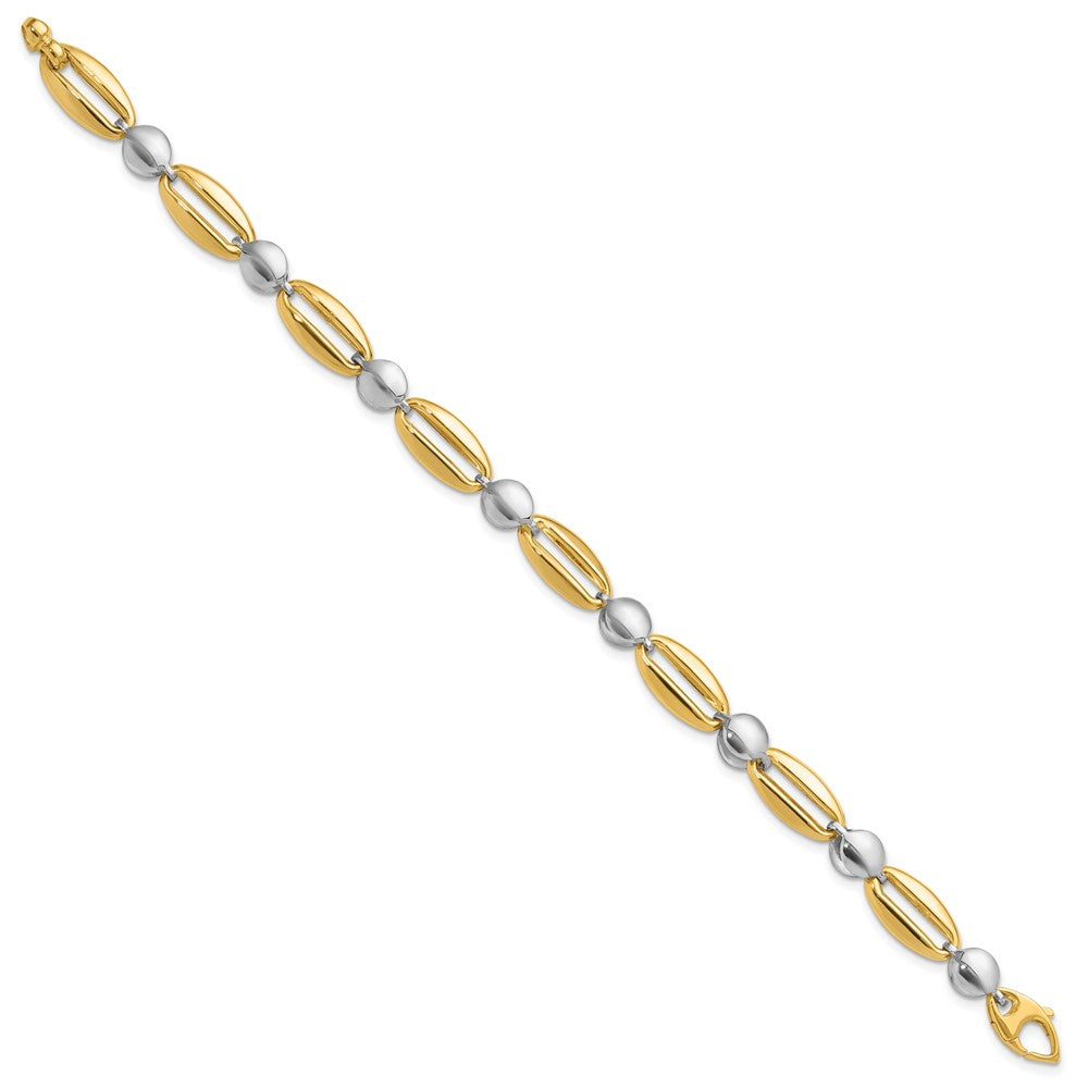 14K Two Tone Polished Fancy Circle Link Bracelet