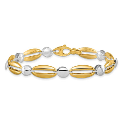 14K Two Tone Polished Fancy Circle Link Bracelet