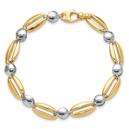 14K Two Tone Polished Fancy Circle Link Bracelet