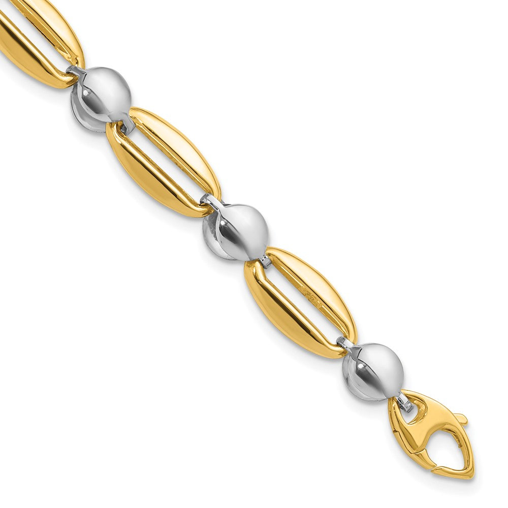 14K Two Tone Polished Fancy Circle Link Bracelet