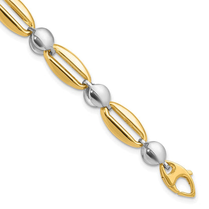 14K Two Tone Polished Fancy Circle Link Bracelet