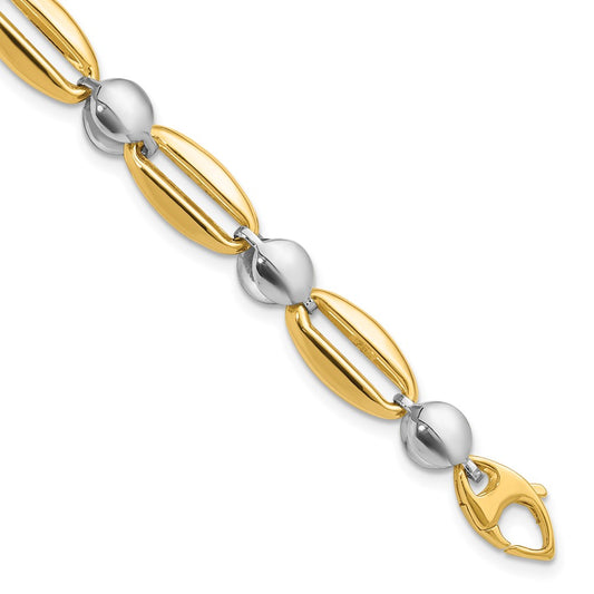 14K Two Tone Polished Fancy Circle Link Bracelet