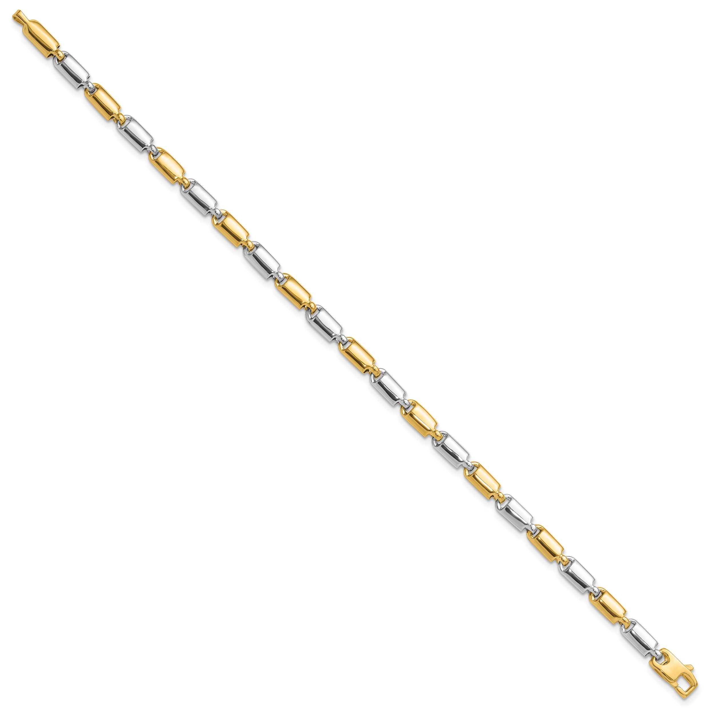14K Two Tone Polished Fancy Rectangular Link Bracelet