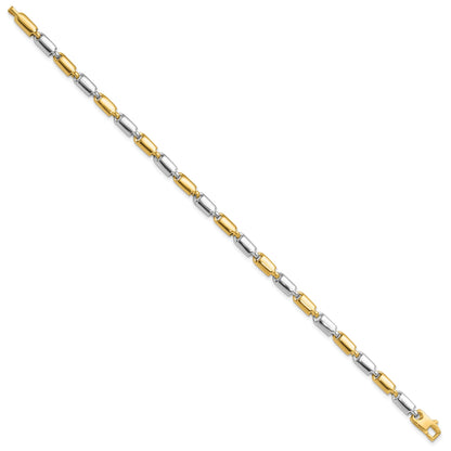 14K Two Tone Polished Fancy Rectangular Link Bracelet