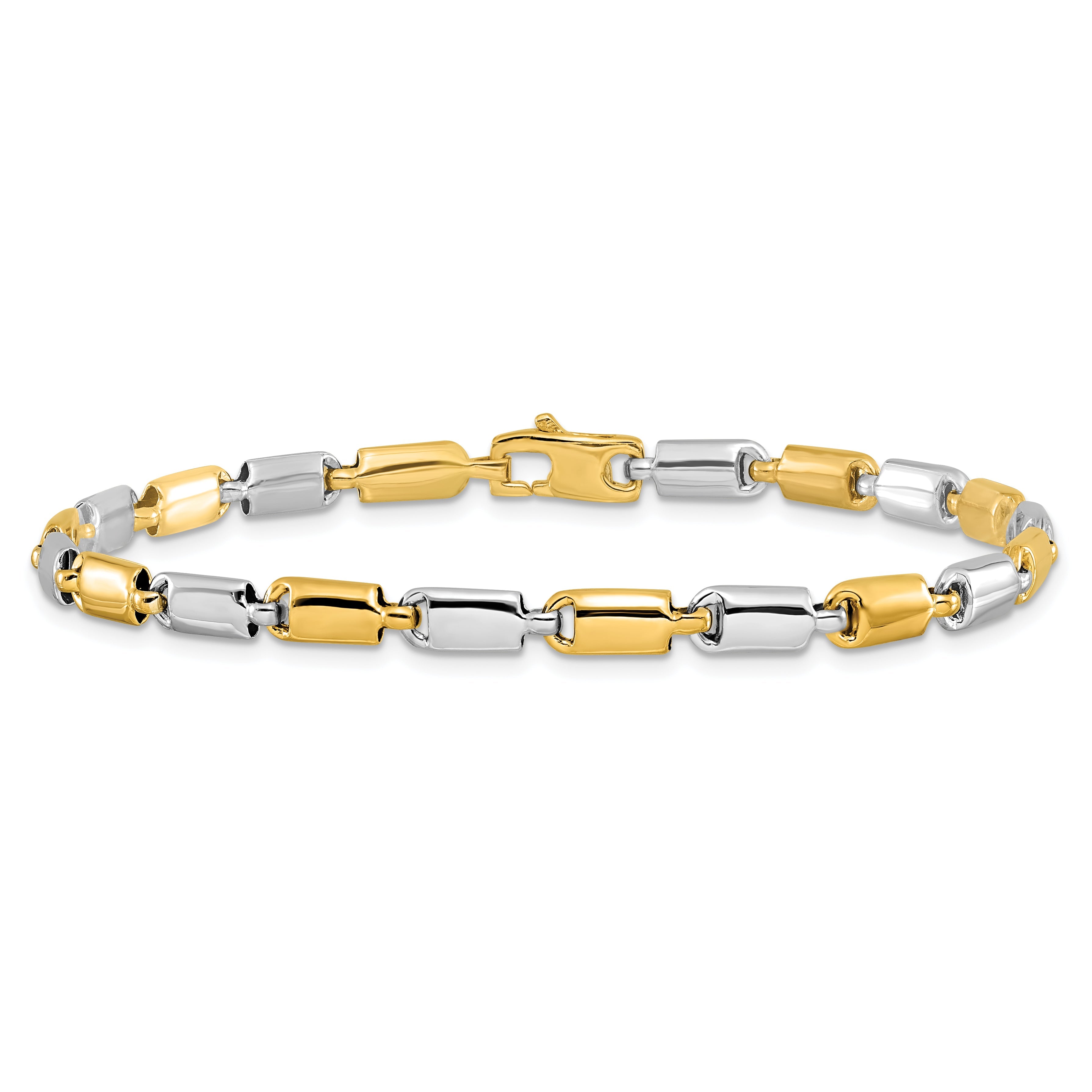 14K Two Tone Polished Fancy Rectangular Link Bracelet