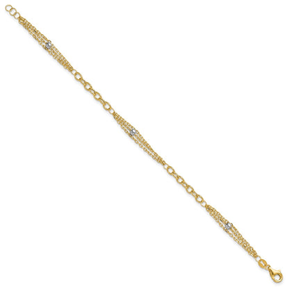 14K Yellow & Rhodium White Fancy Link W/.25In Ext. Bracelet