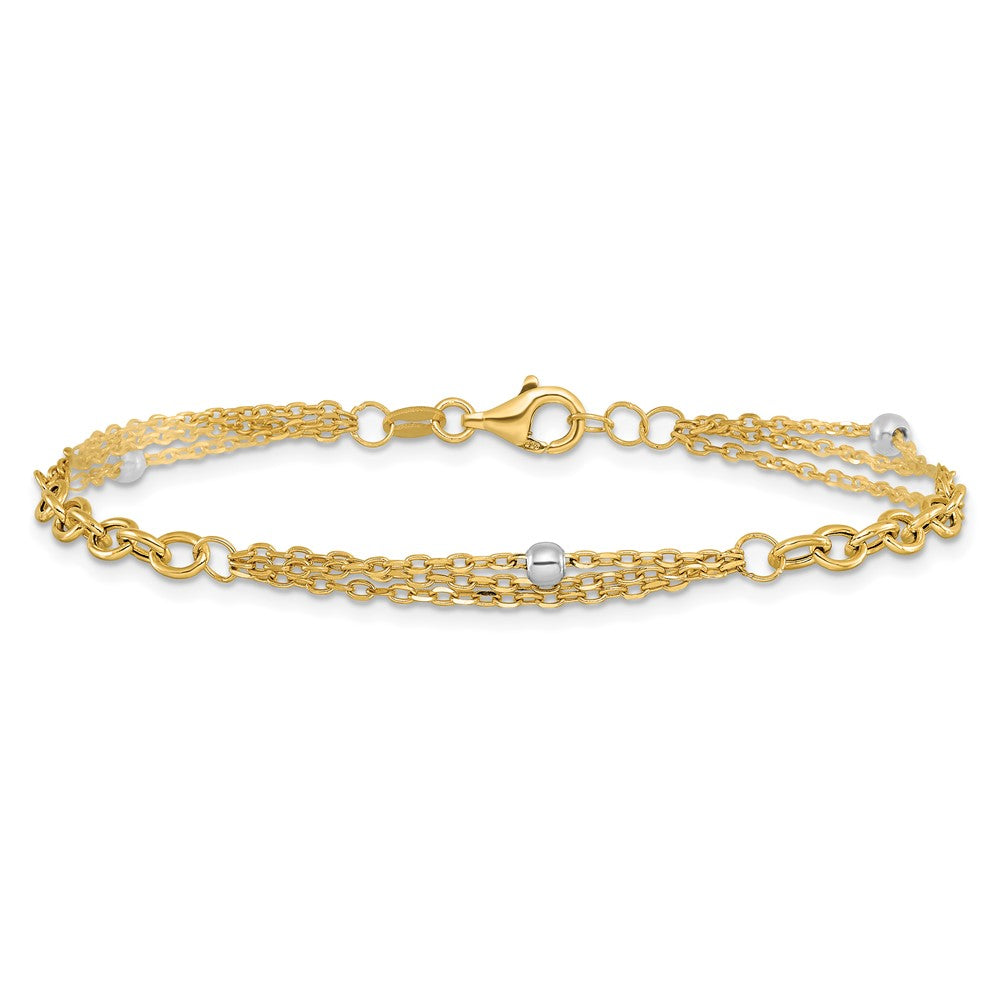 14K Yellow & Rhodium White Fancy Link W/.25In Ext. Bracelet