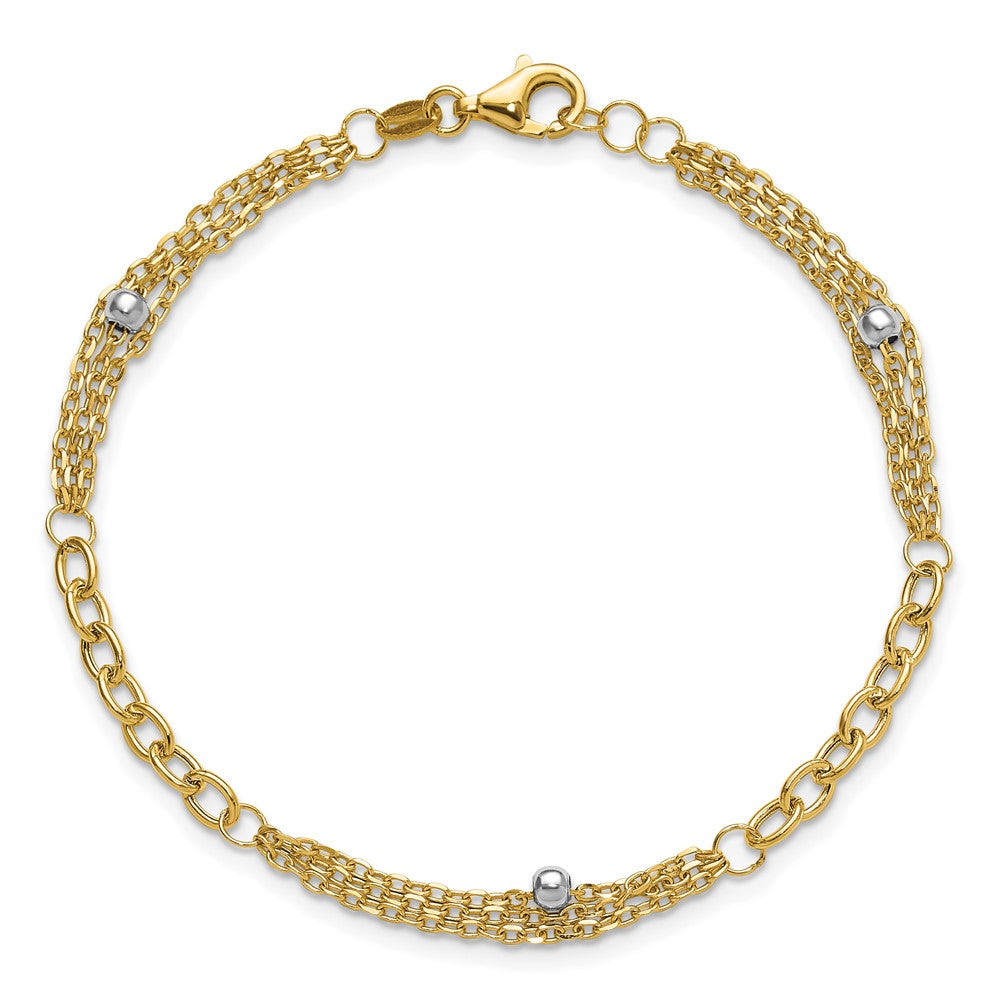 14K Yellow & Rhodium White Fancy Link W/.25In Ext. Bracelet