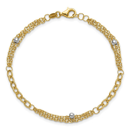 14K Yellow & Rhodium White Fancy Link W/.25In Ext. Bracelet