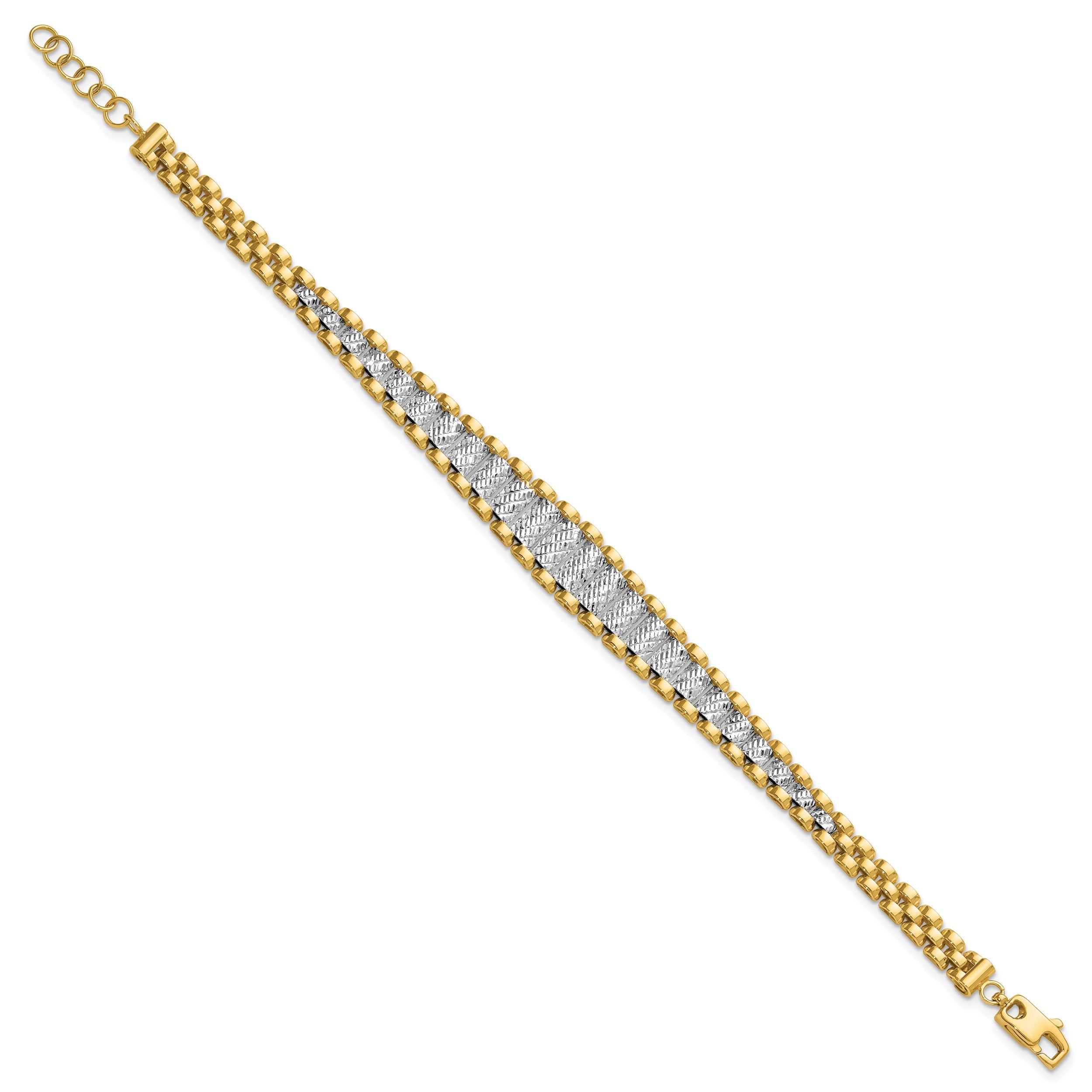 14K Two Tone Polished / Diamond Cut W/.5In Ext. Bracelet