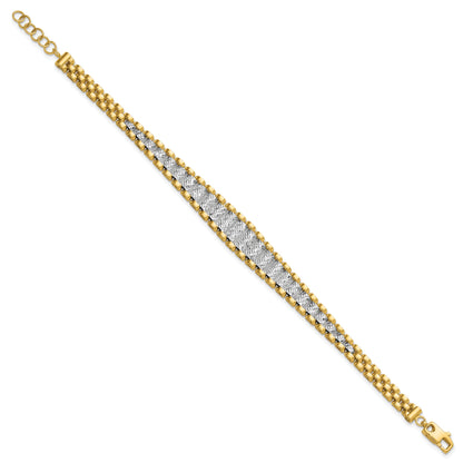 14K Two Tone Polished / Diamond Cut W/.5In Ext. Bracelet